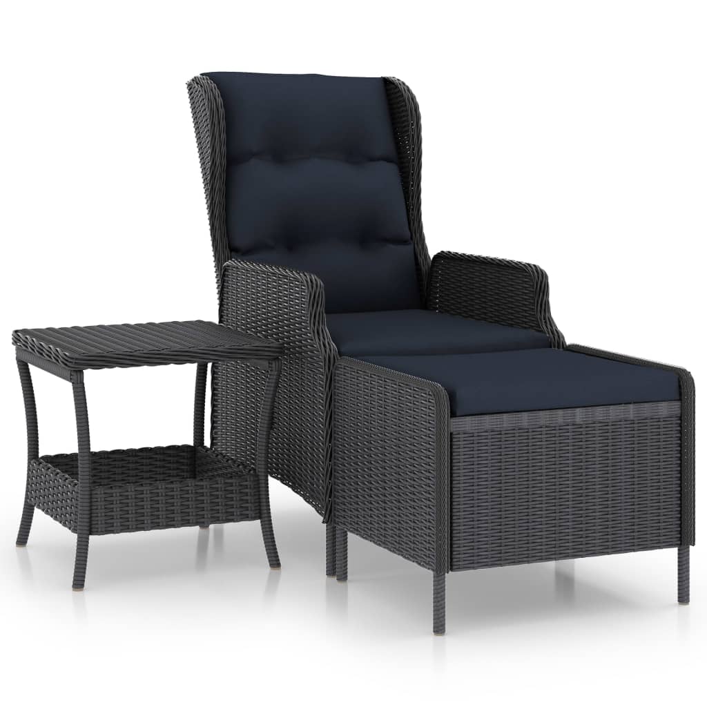 2-delige Loungeset met kussens poly rattan donkergrijs