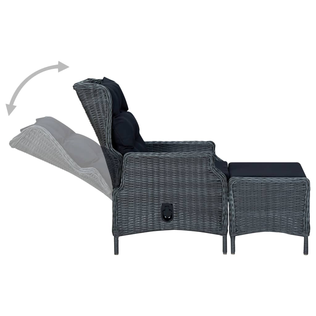 2-delige Loungeset met kussens poly rattan donkergrijs