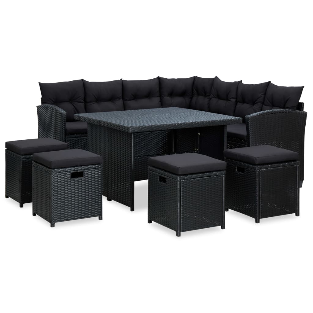 6-delige Loungeset met kussens poly rattan