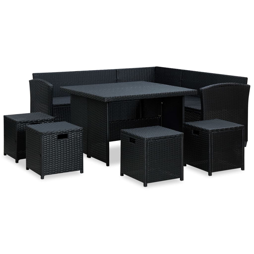 6-delige Loungeset met kussens poly rattan