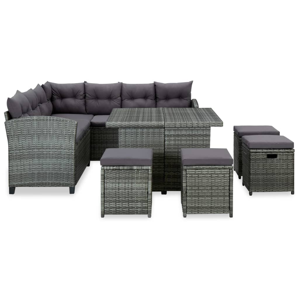 6-delige Loungeset met kussens poly rattan