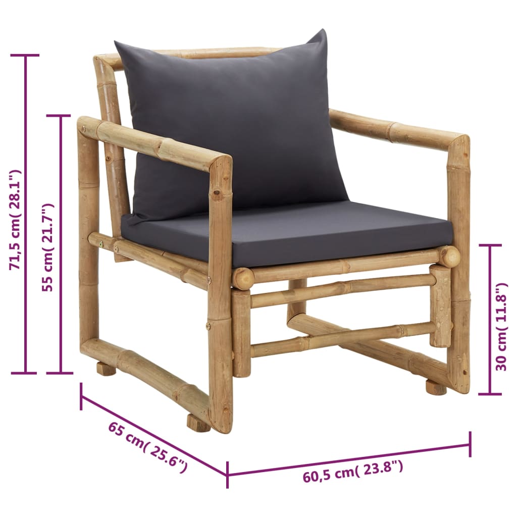 Tuinstoelen met kussens 2 st bamboe