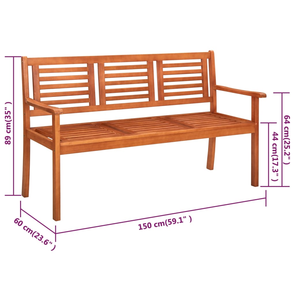 Tuinbank 3-zits met kussen 150 cm massief eucalyptushout