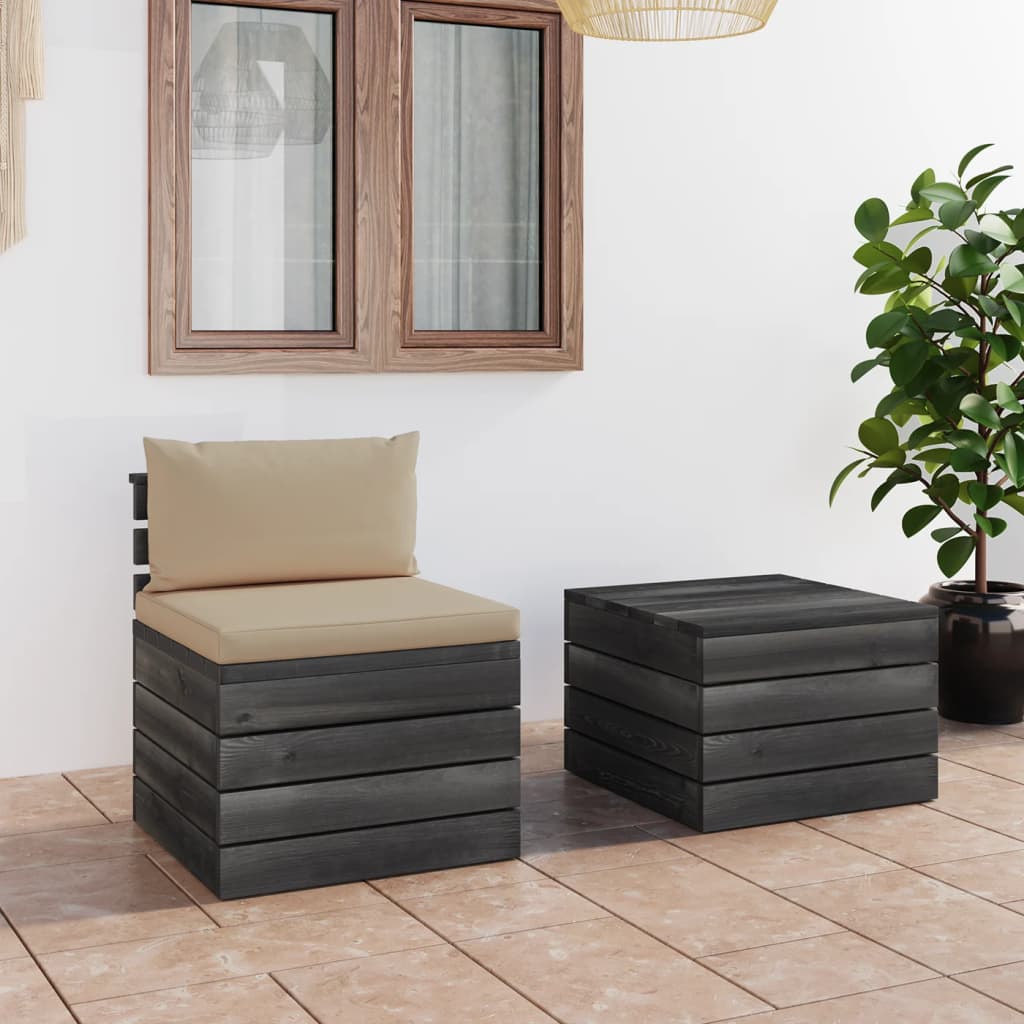 2-delige Loungeset met kussens pallet massief grenenhout