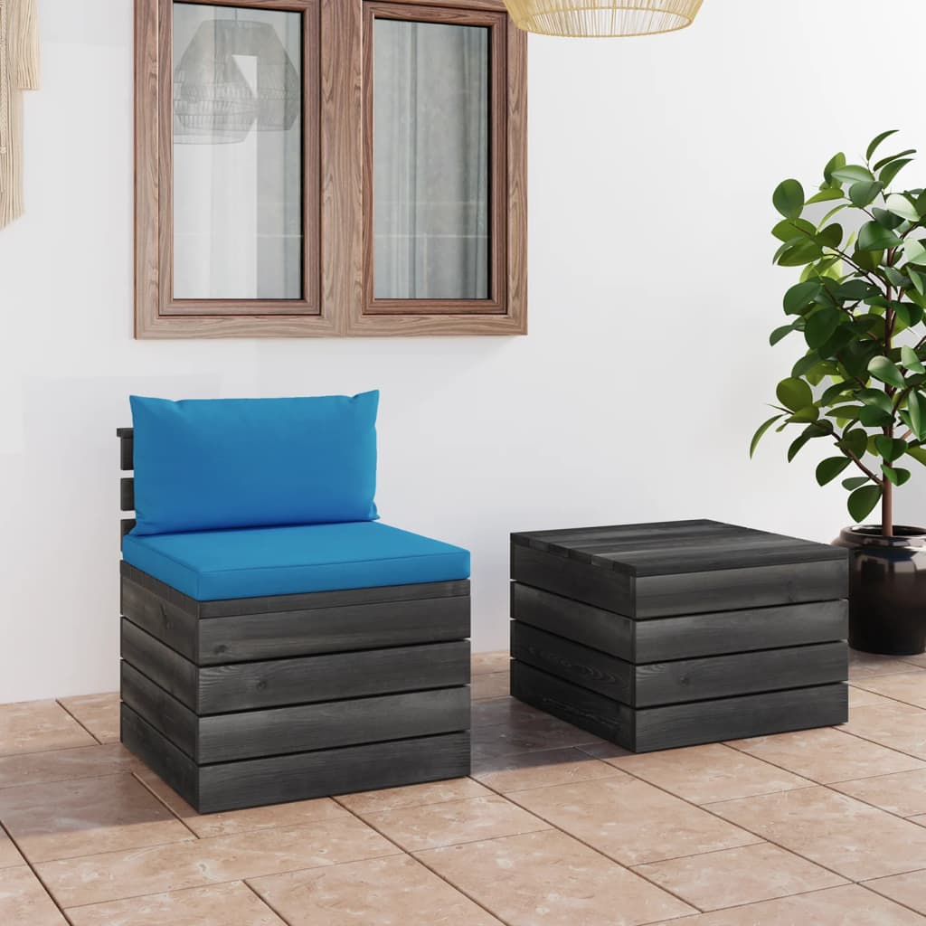 2-delige Loungeset met kussens pallet massief grenenhout