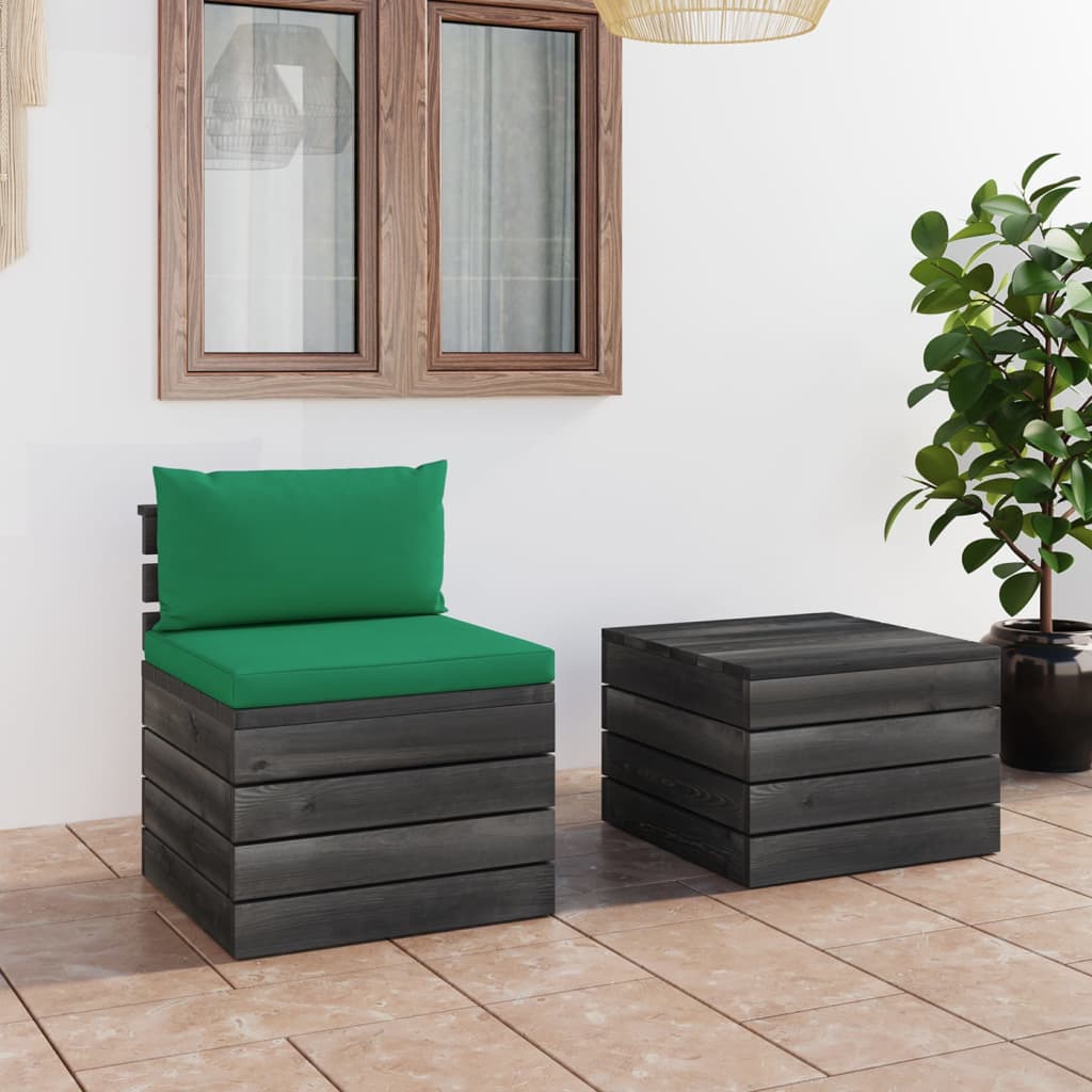 2-delige Loungeset met kussens pallet massief grenenhout