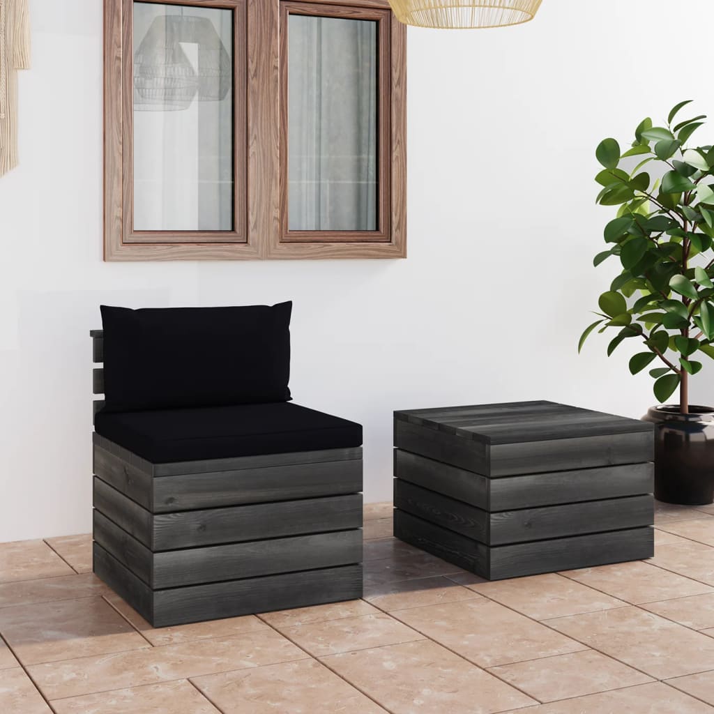 2-delige Loungeset met kussens pallet massief grenenhout