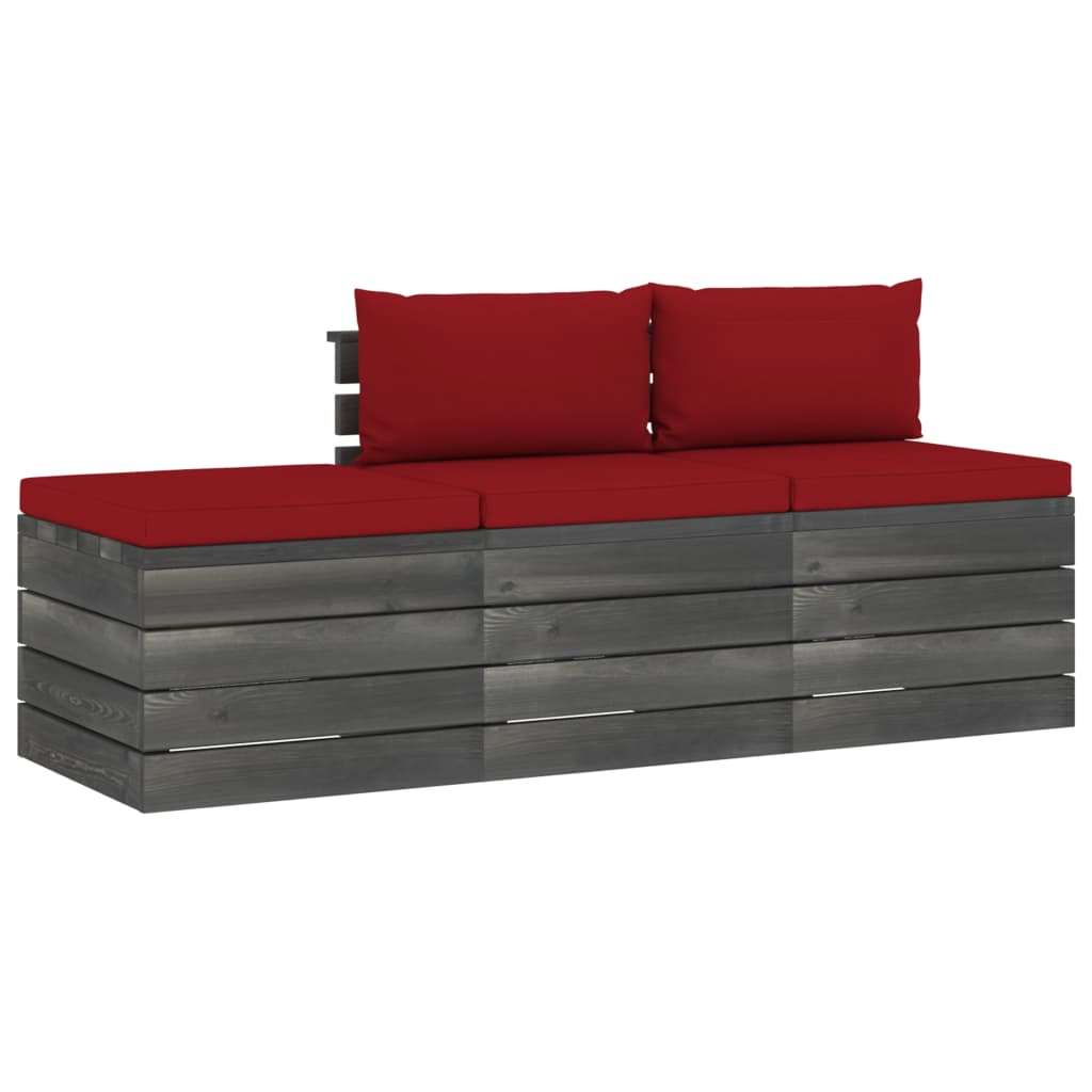 3-delige Loungeset met kussens pallet massief grenenhout