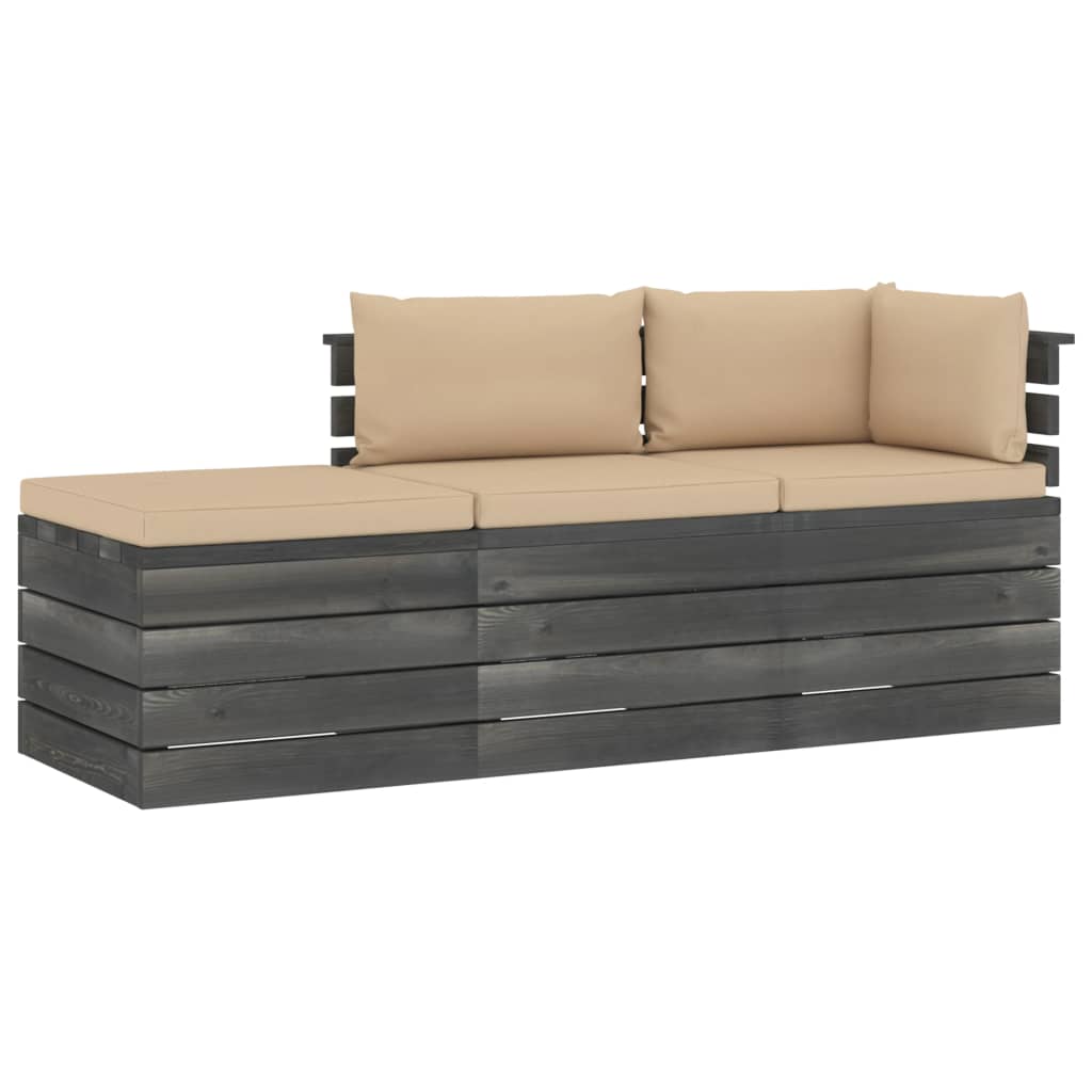 3-delige Loungeset pallet massief grenenhout donkergrijs