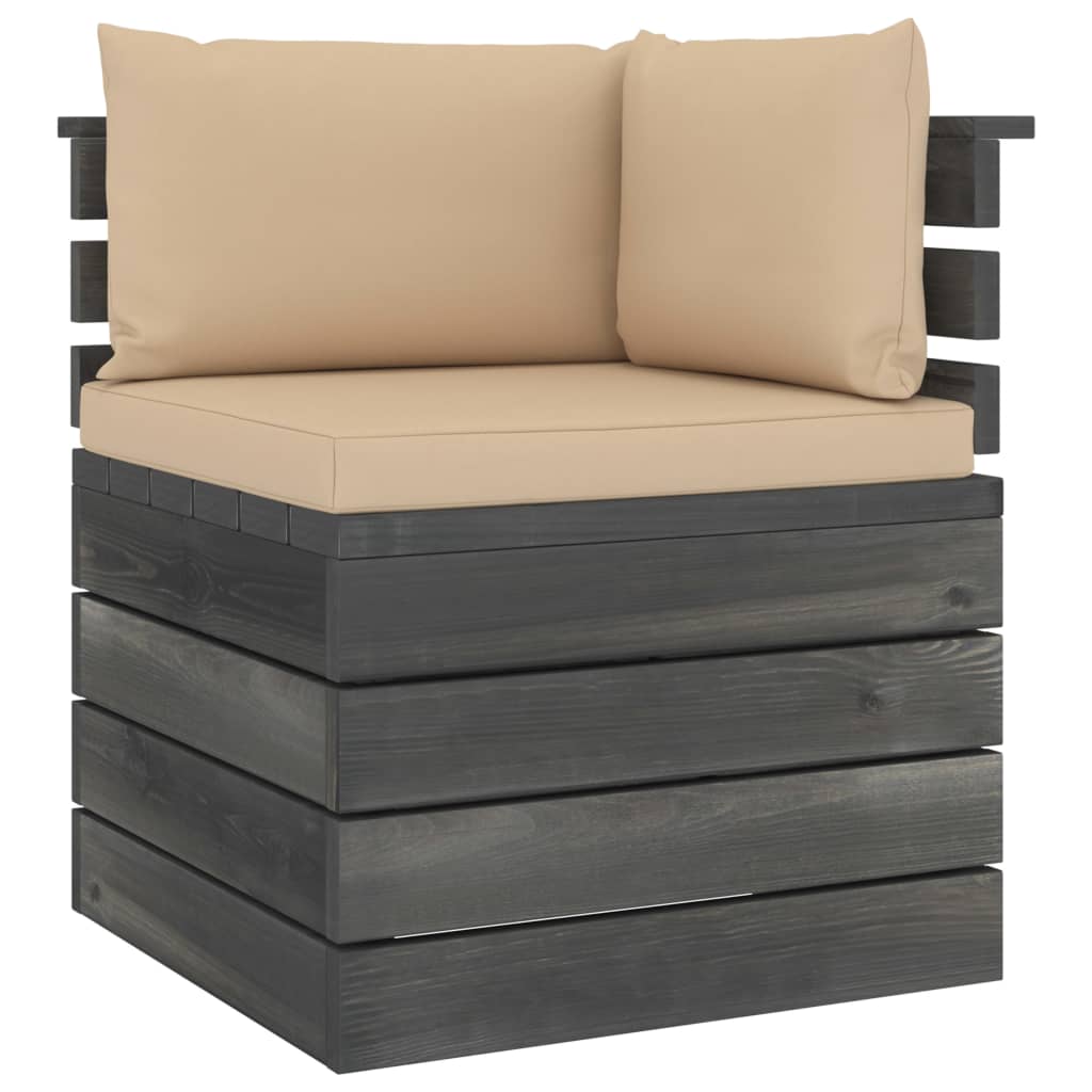 3-delige Loungeset met kussens pallet massief grenenhout