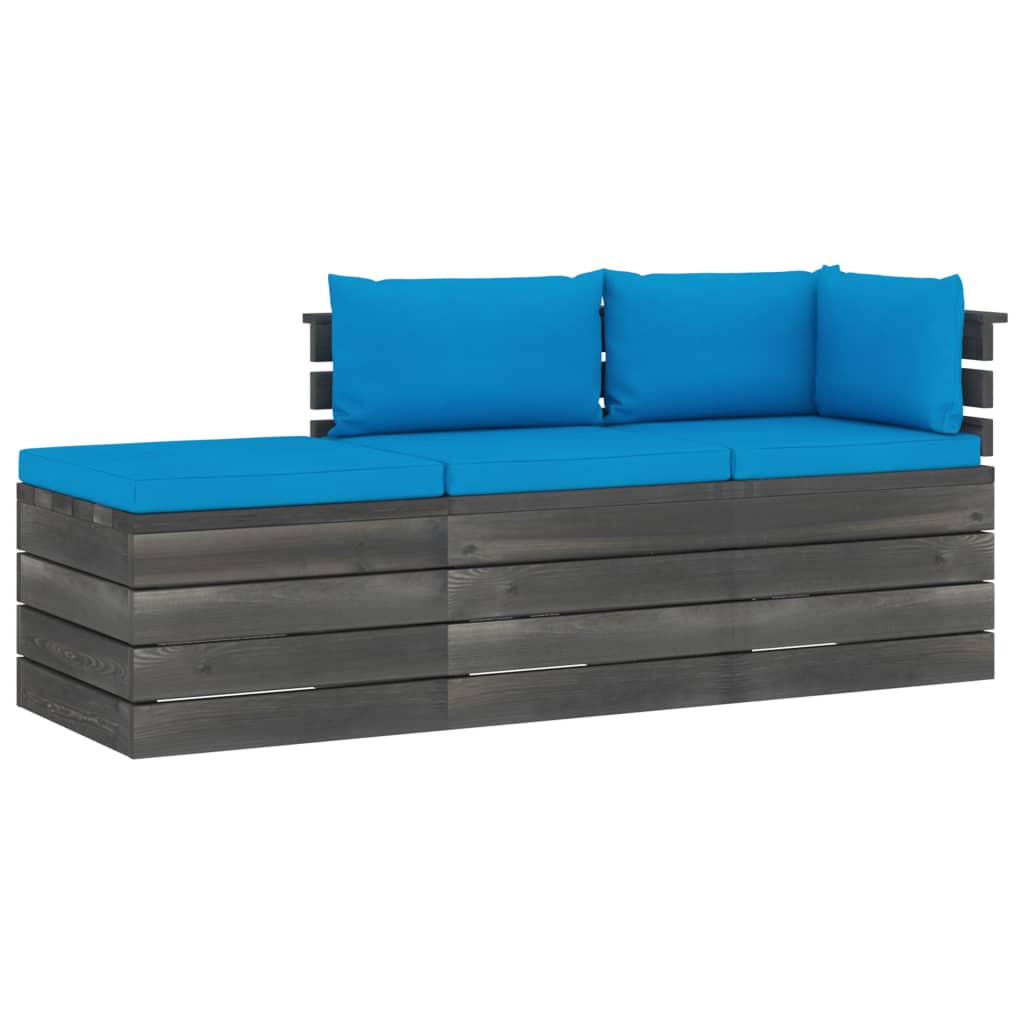 3-delige Loungeset pallet massief grenenhout donkergrijs