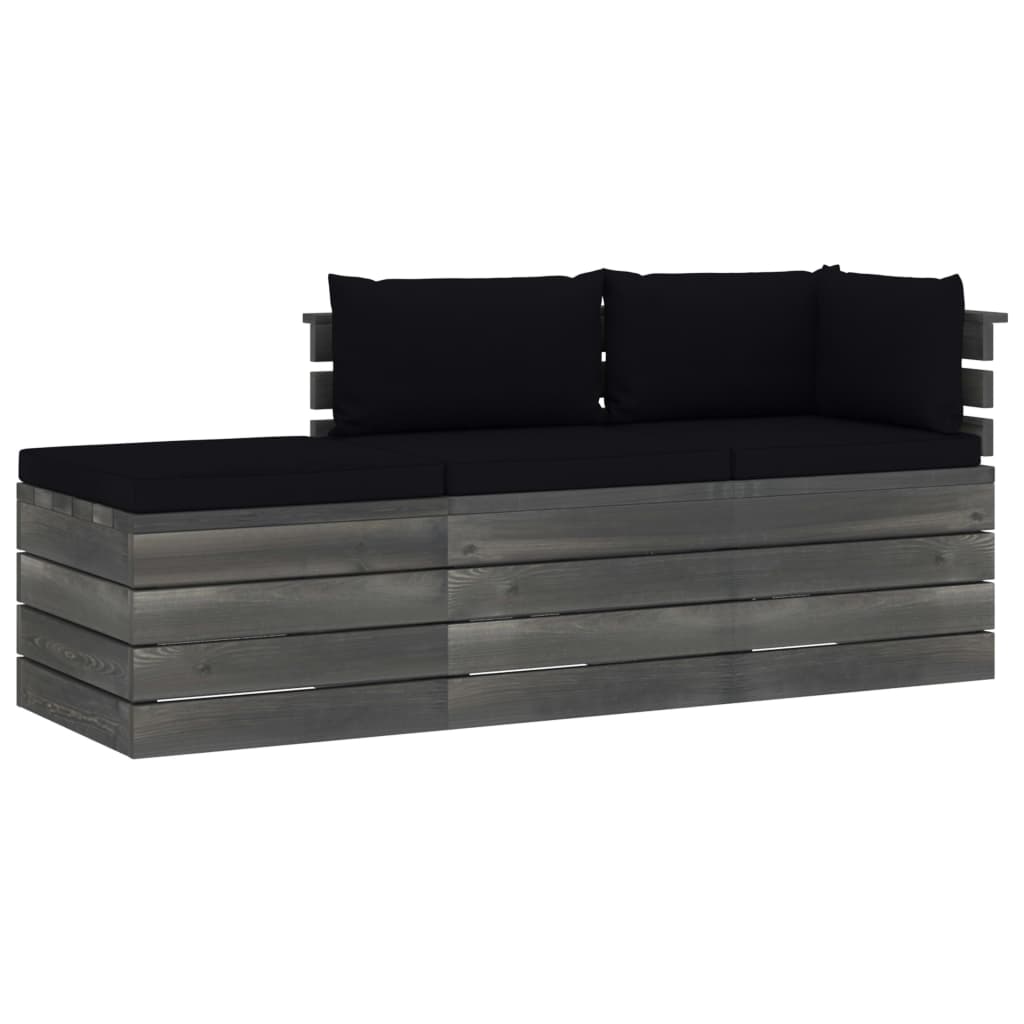 3-delige Loungeset pallet massief grenenhout donkergrijs