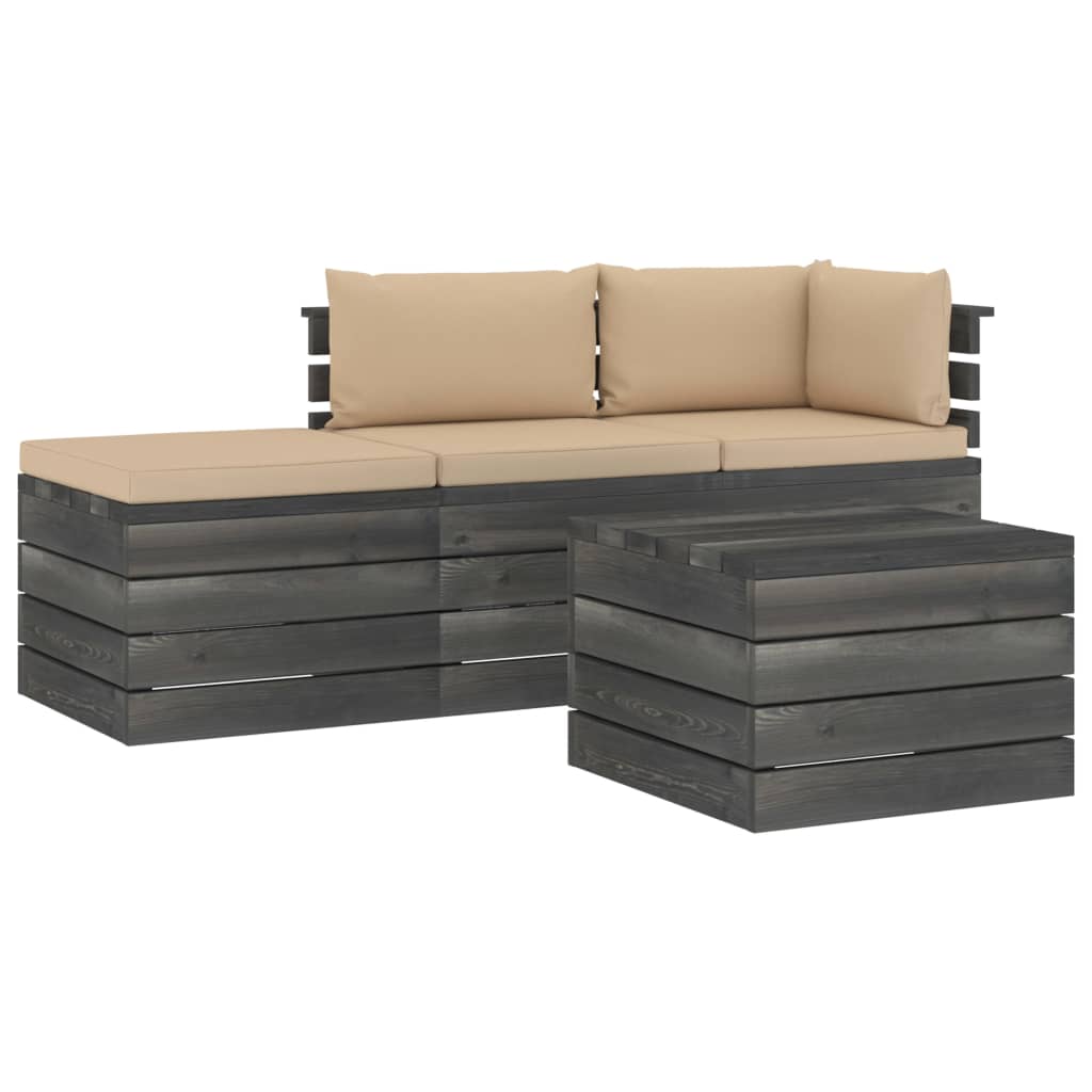 4-delige Loungeset pallet massief grenenhout donkergrijs