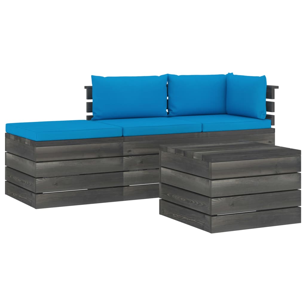 4-delige Loungeset pallet massief grenenhout donkergrijs