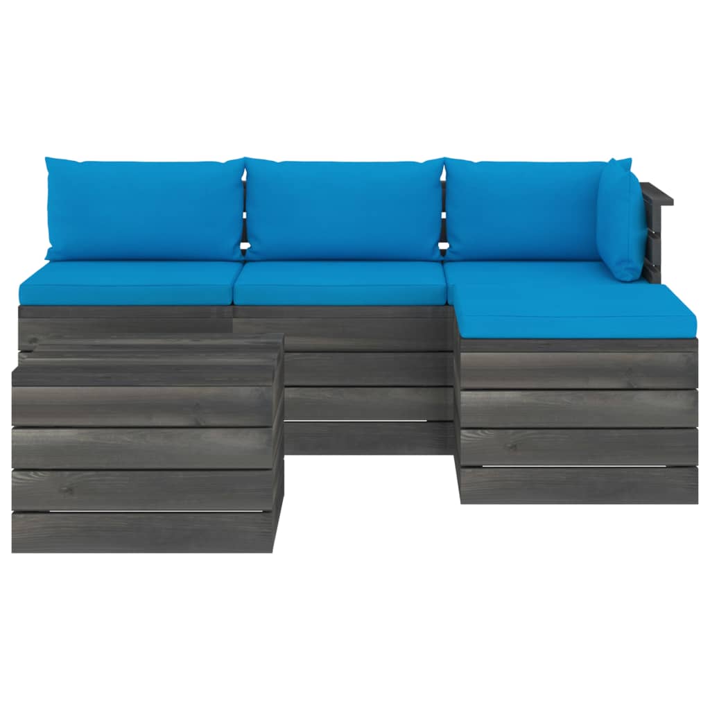 5-delige Loungeset met kussens pallet massief grenenhout