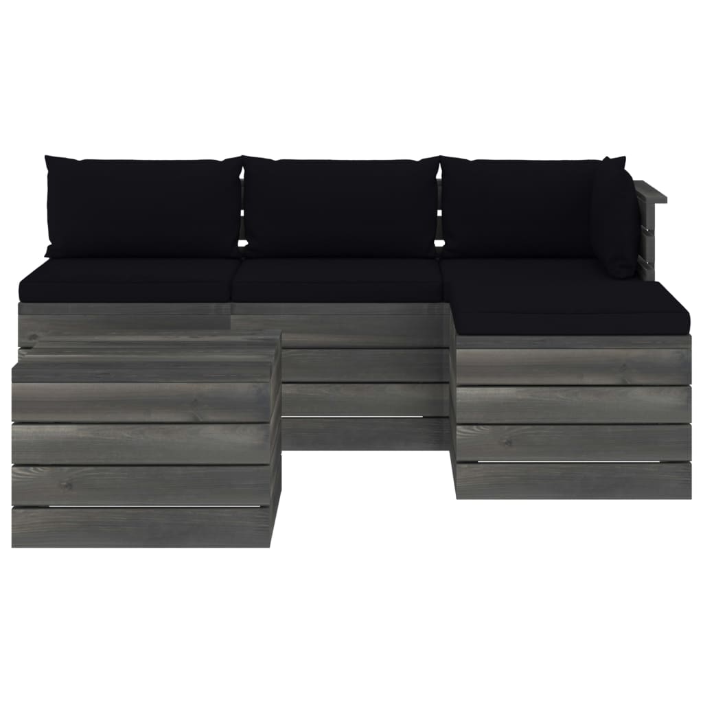 5-delige Loungeset met kussens pallet massief grenenhout