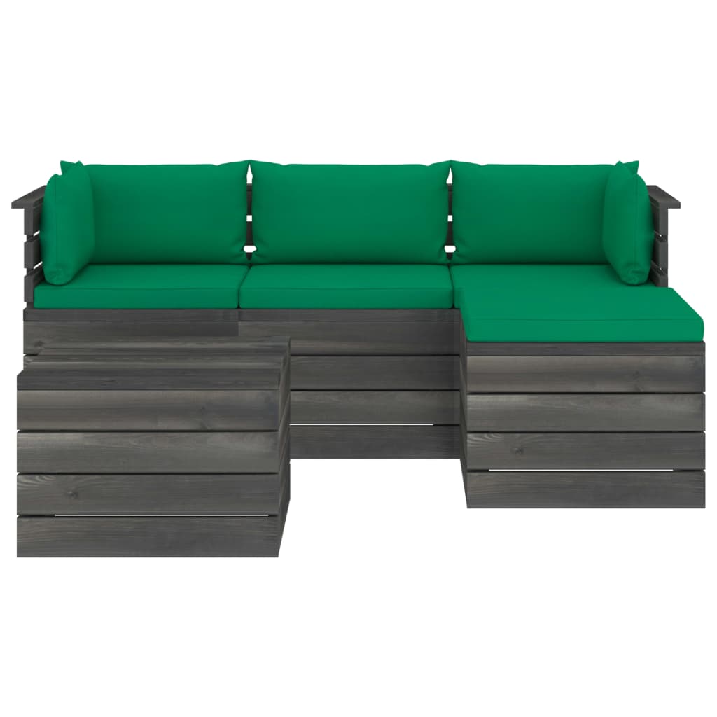 5-delige Loungeset met kussens pallet massief grenenhout