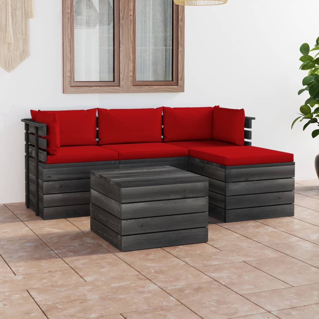 5-delige Loungeset met kussens pallet massief grenenhout