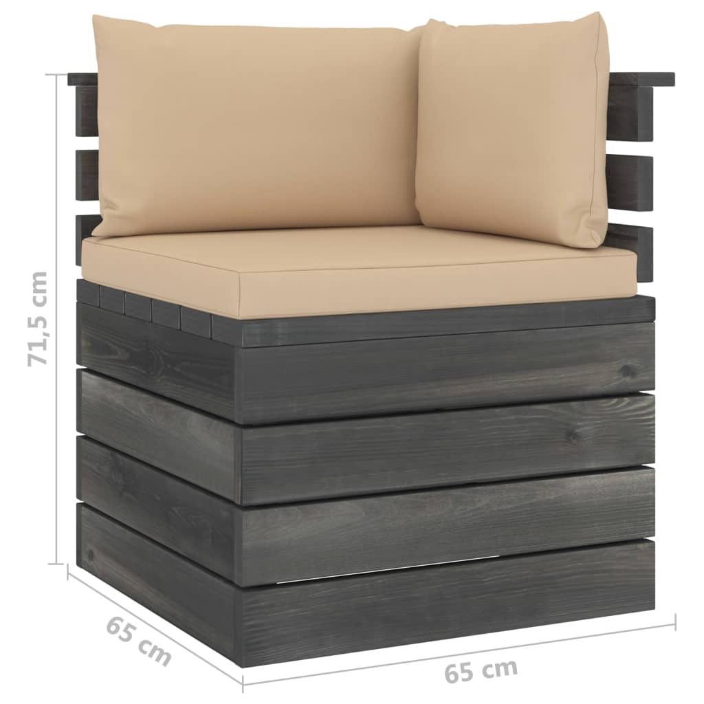 5-delige Loungeset met kussens pallet massief grenenhout