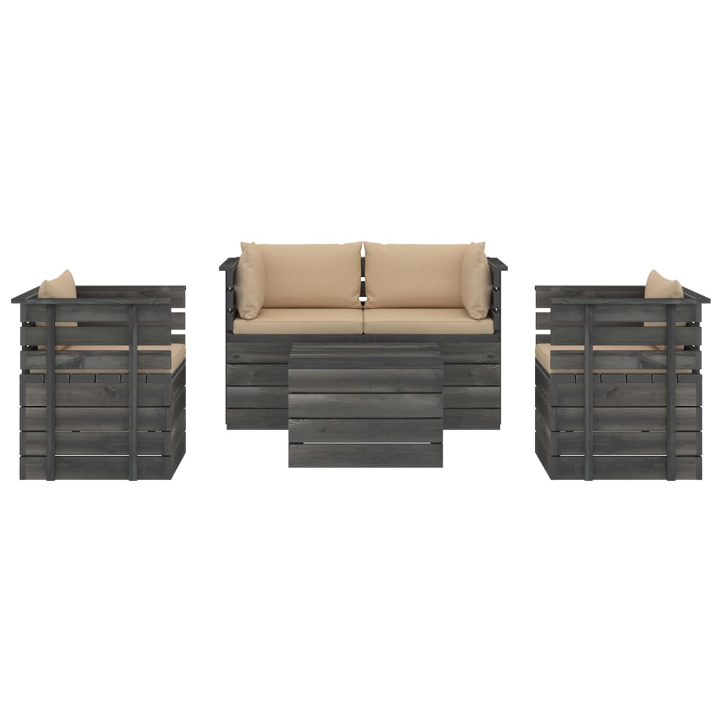 5-delige Loungeset met kussens pallet massief grenenhout