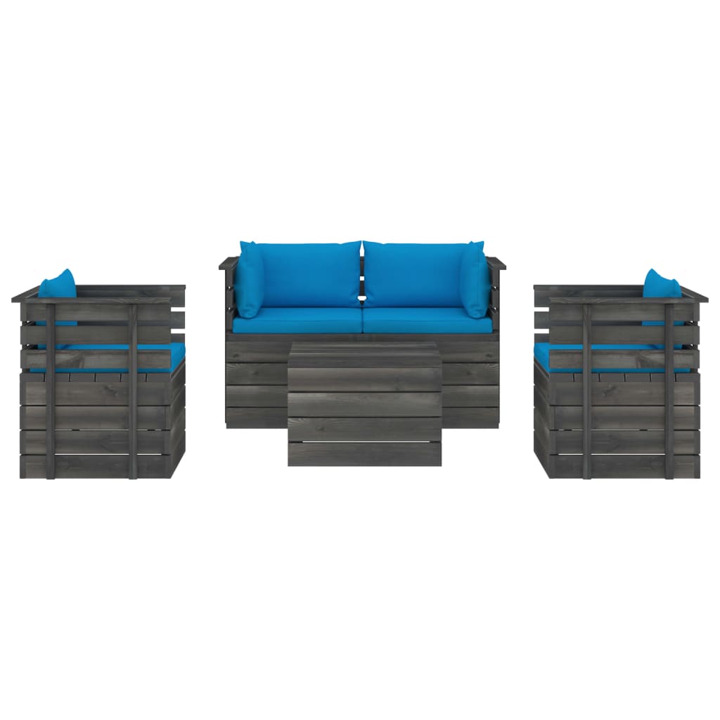 5-delige Loungeset met kussens pallet massief grenenhout