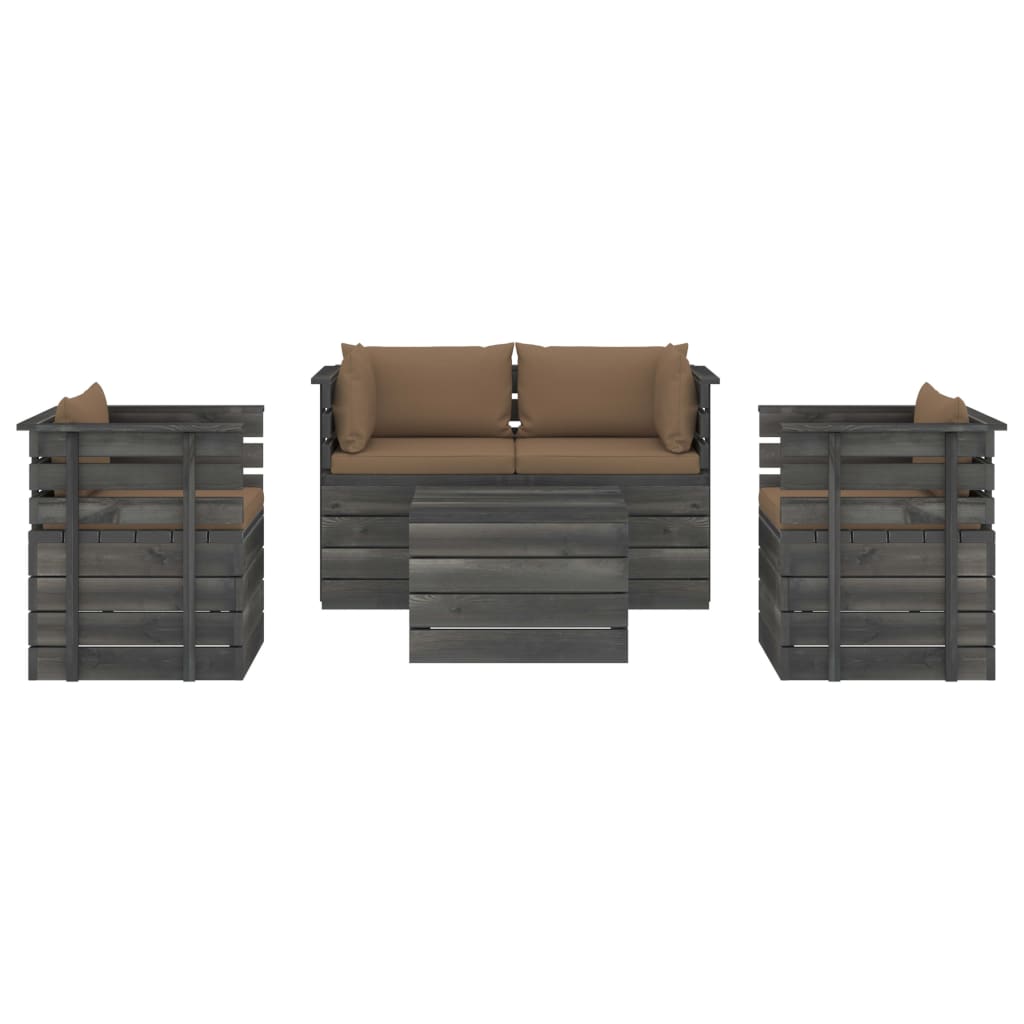 5-delige Loungeset met kussens pallet massief grenenhout