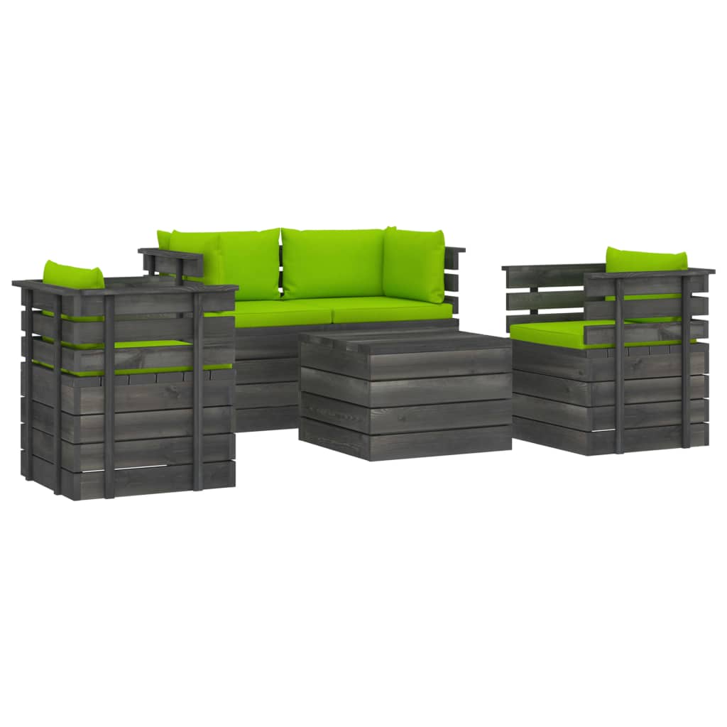 5-delige Loungeset met kussens pallet massief grenenhout