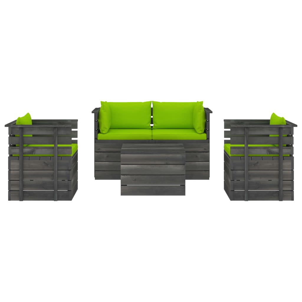 5-delige Loungeset met kussens pallet massief grenenhout