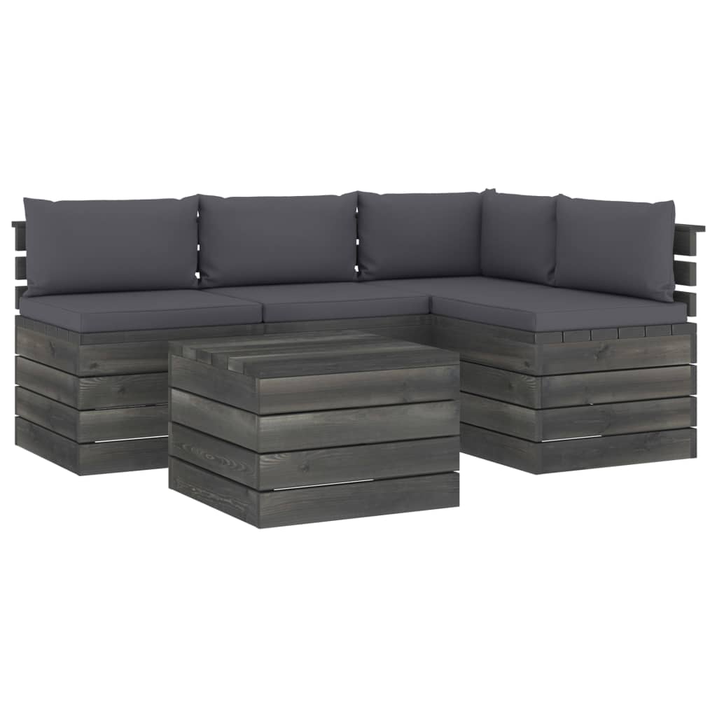 5-delige Loungeset met kussens pallet massief grenenhout