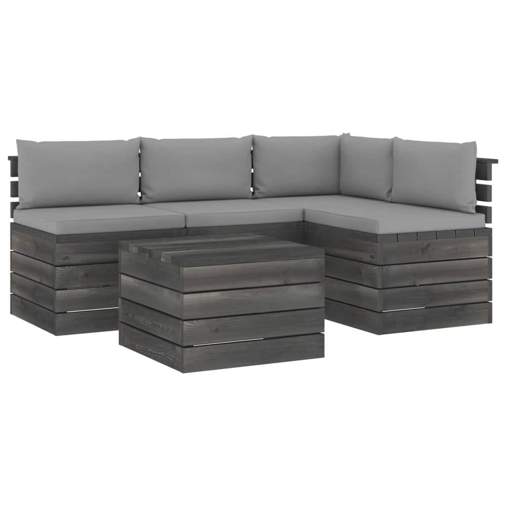 5-delige Loungeset met kussens pallet massief grenenhout