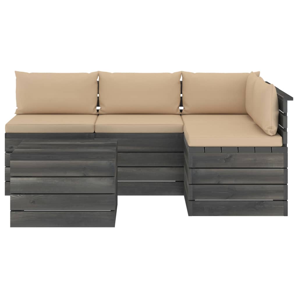 5-delige Loungeset met kussens pallet massief grenenhout