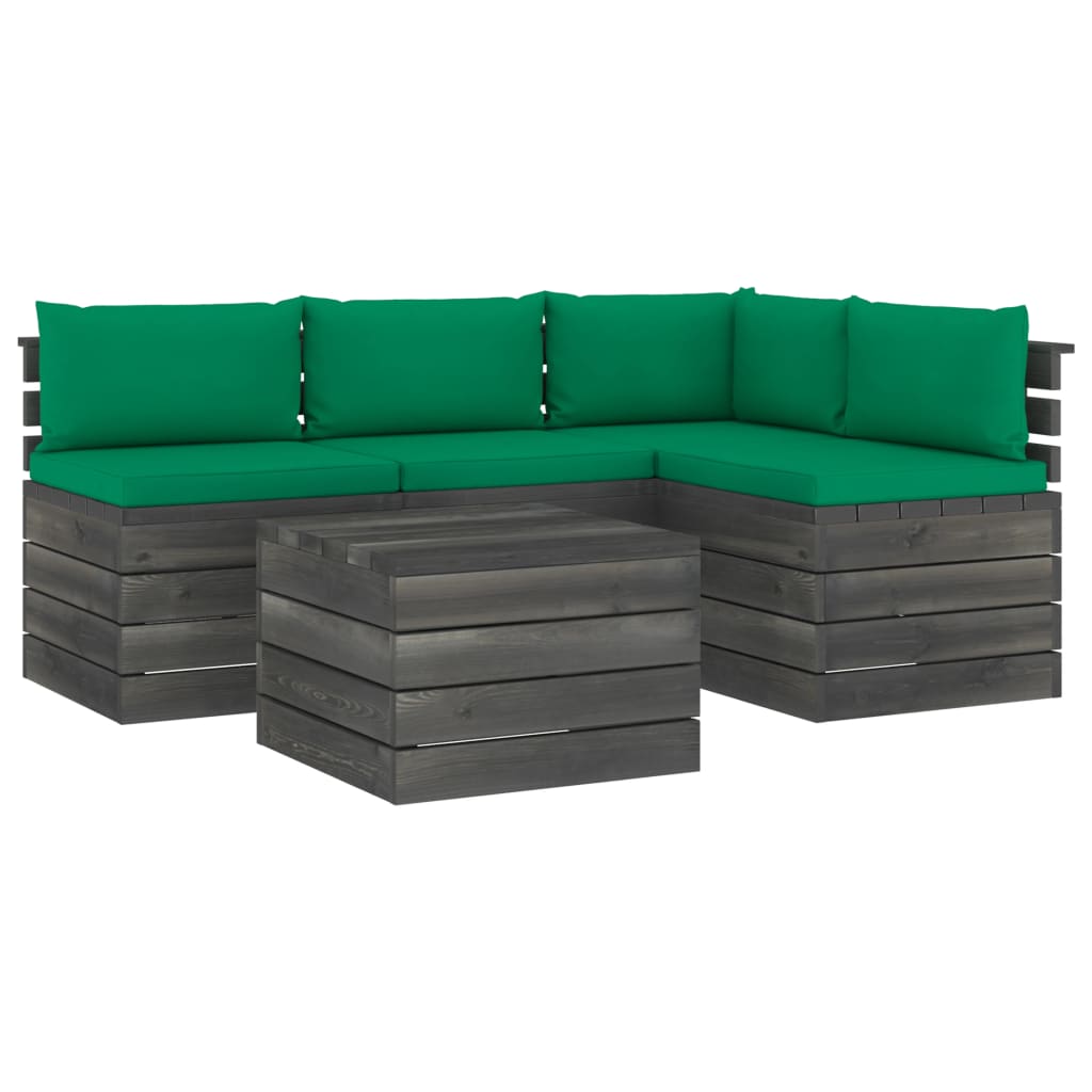 5-delige Loungeset met kussens pallet massief grenenhout