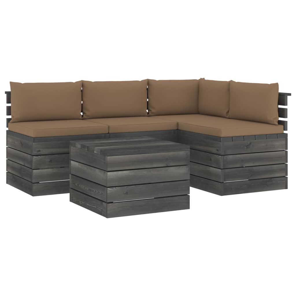 5-delige Loungeset met kussens pallet massief grenenhout