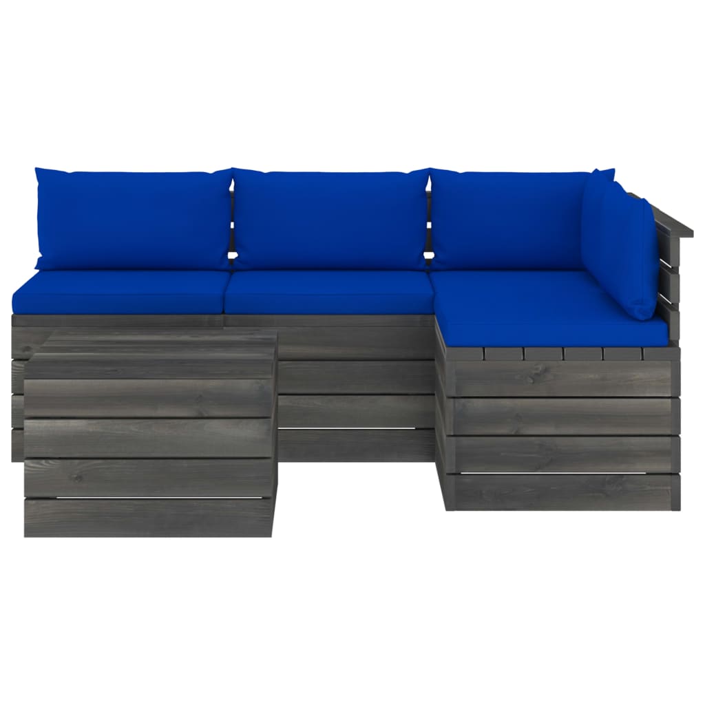 5-delige Loungeset met kussens pallet massief grenenhout