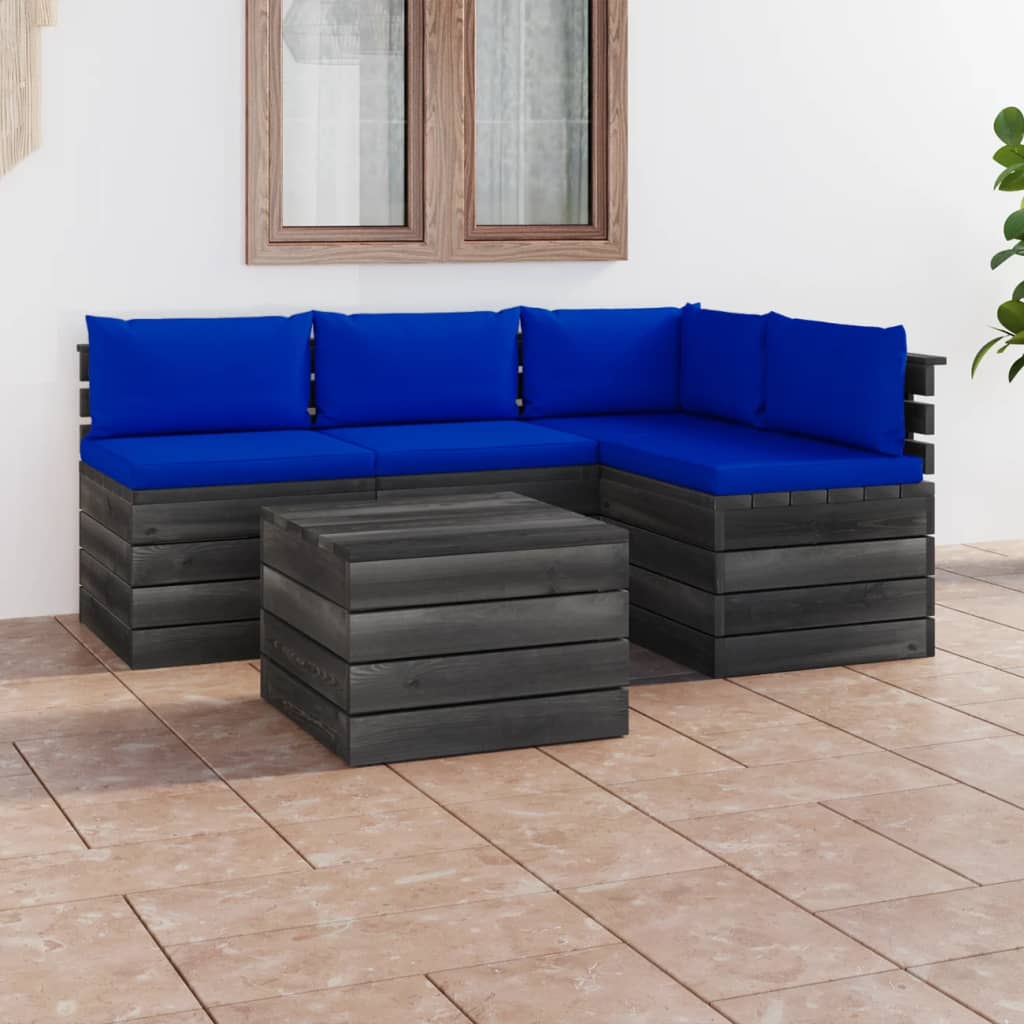 5-delige Loungeset met kussens pallet massief grenenhout