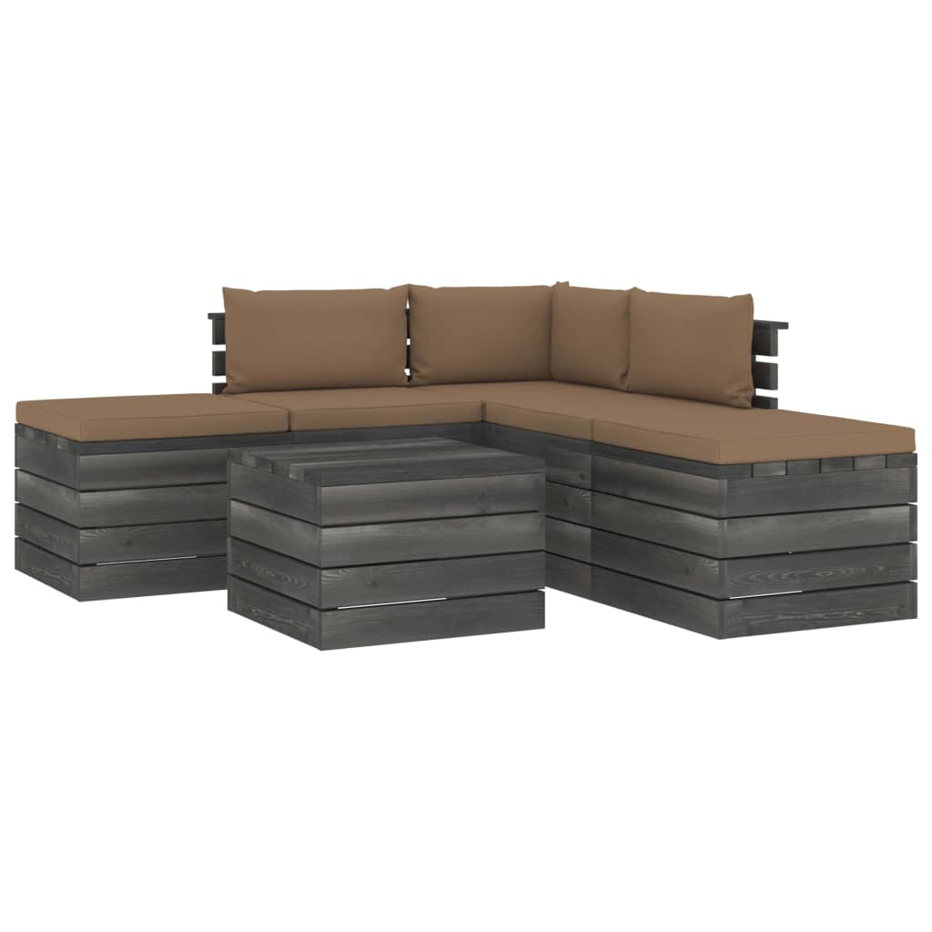 6-delige Loungeset pallet massief grenenhout donkergrijs