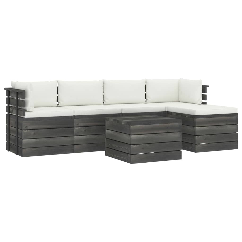 6-delige Loungeset met kussens pallet massief grenenhout