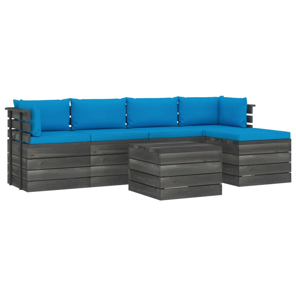 6-delige Loungeset pallet massief grenenhout donkergrijs