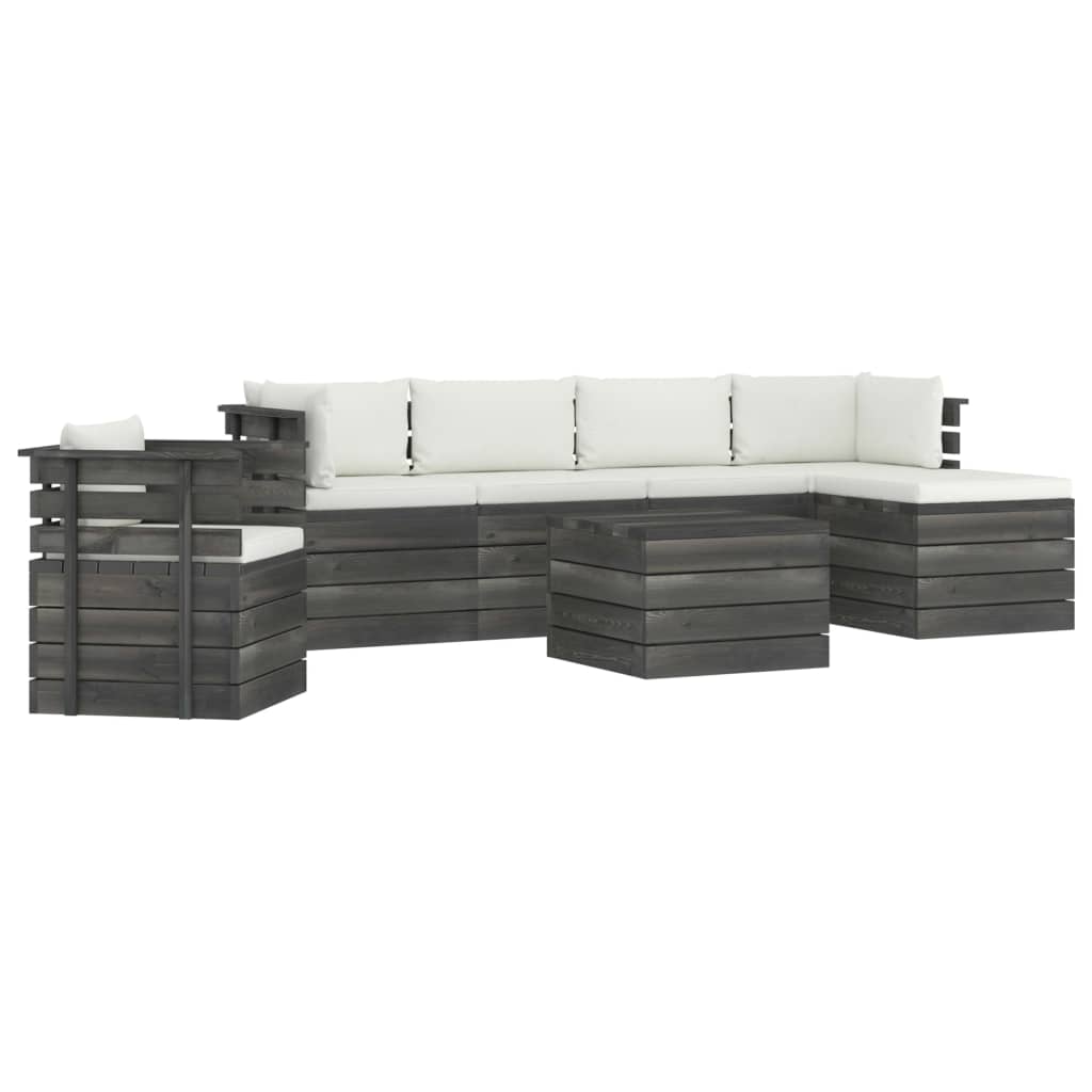 7-delige Loungeset met kussens pallet massief grenenhout