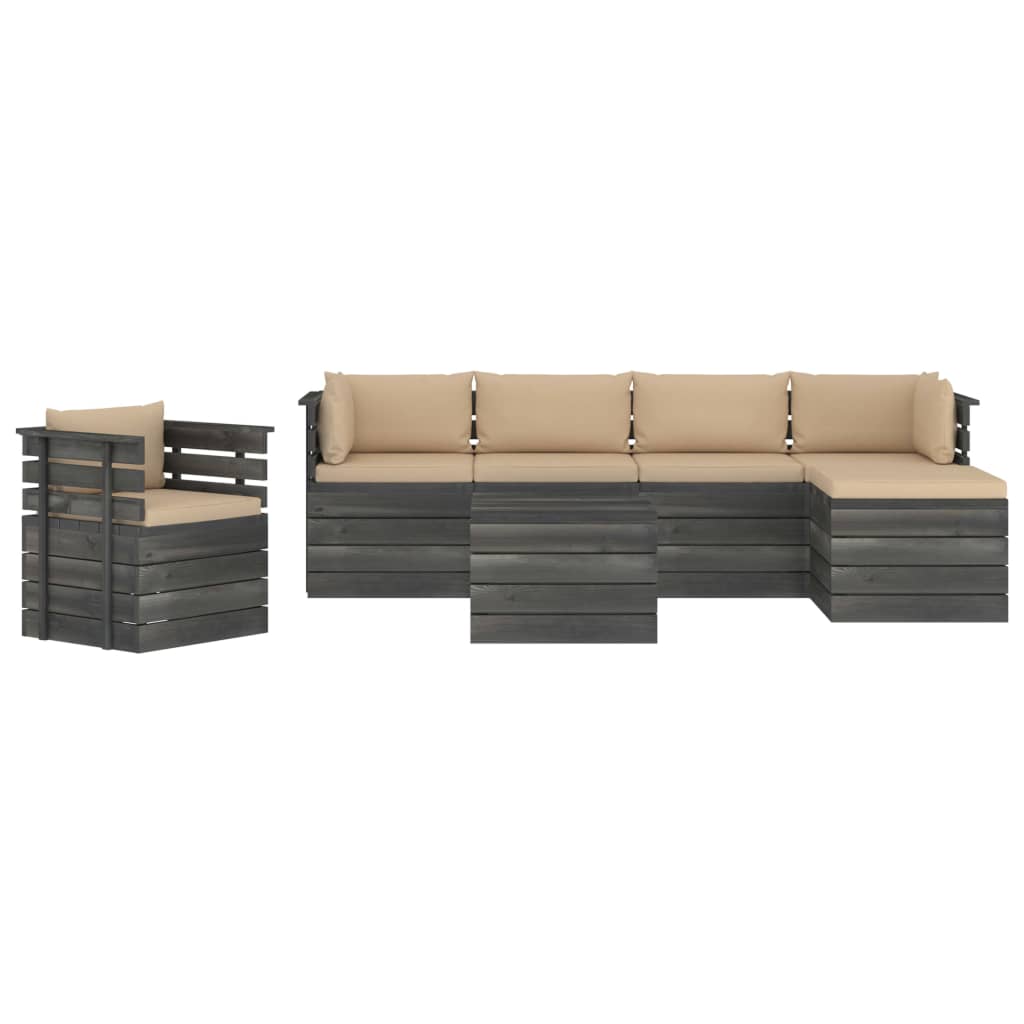 7-delige Loungeset met kussens pallet massief grenenhout