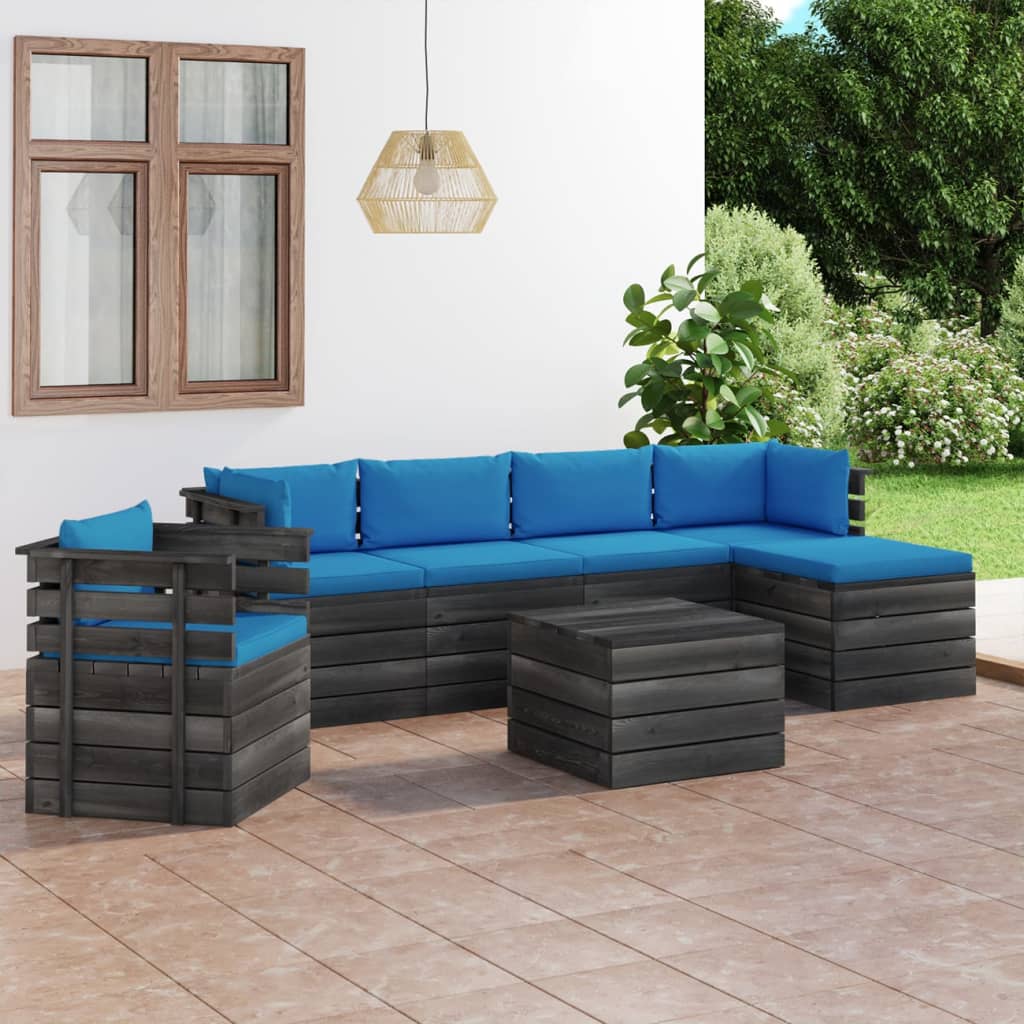 7-delige Loungeset met kussens pallet massief grenenhout