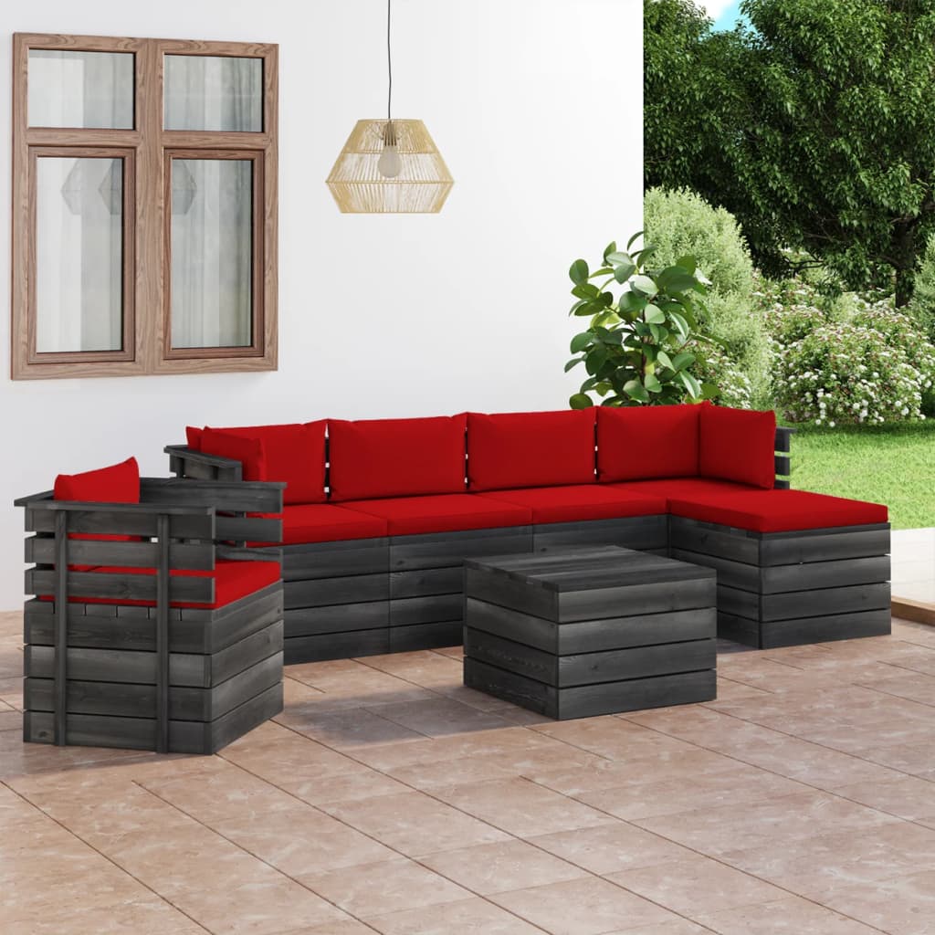 7-delige Loungeset met kussens pallet massief grenenhout