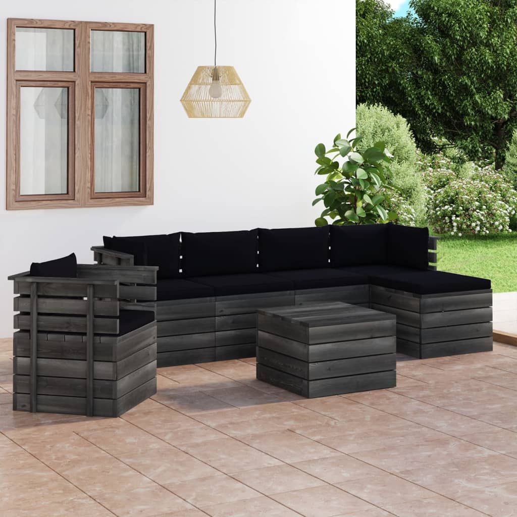 7-delige Loungeset met kussens pallet massief grenenhout