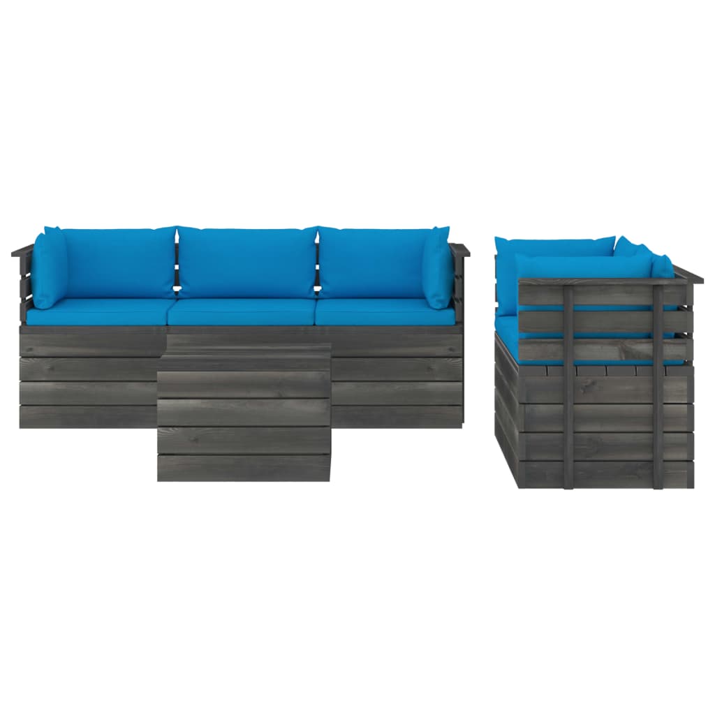 6-delige Loungeset met kussens pallet massief grenenhout