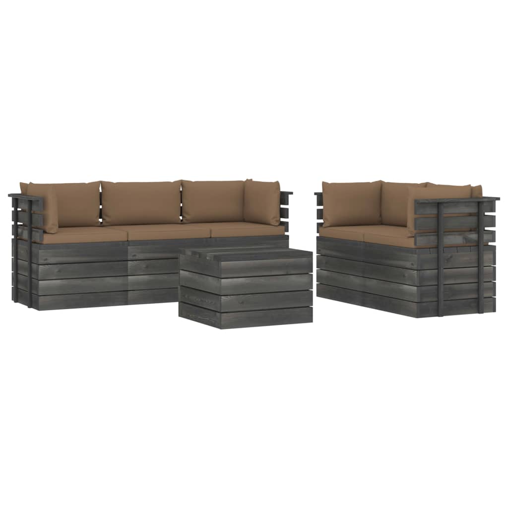 6-delige Loungeset met kussens pallet massief grenenhout