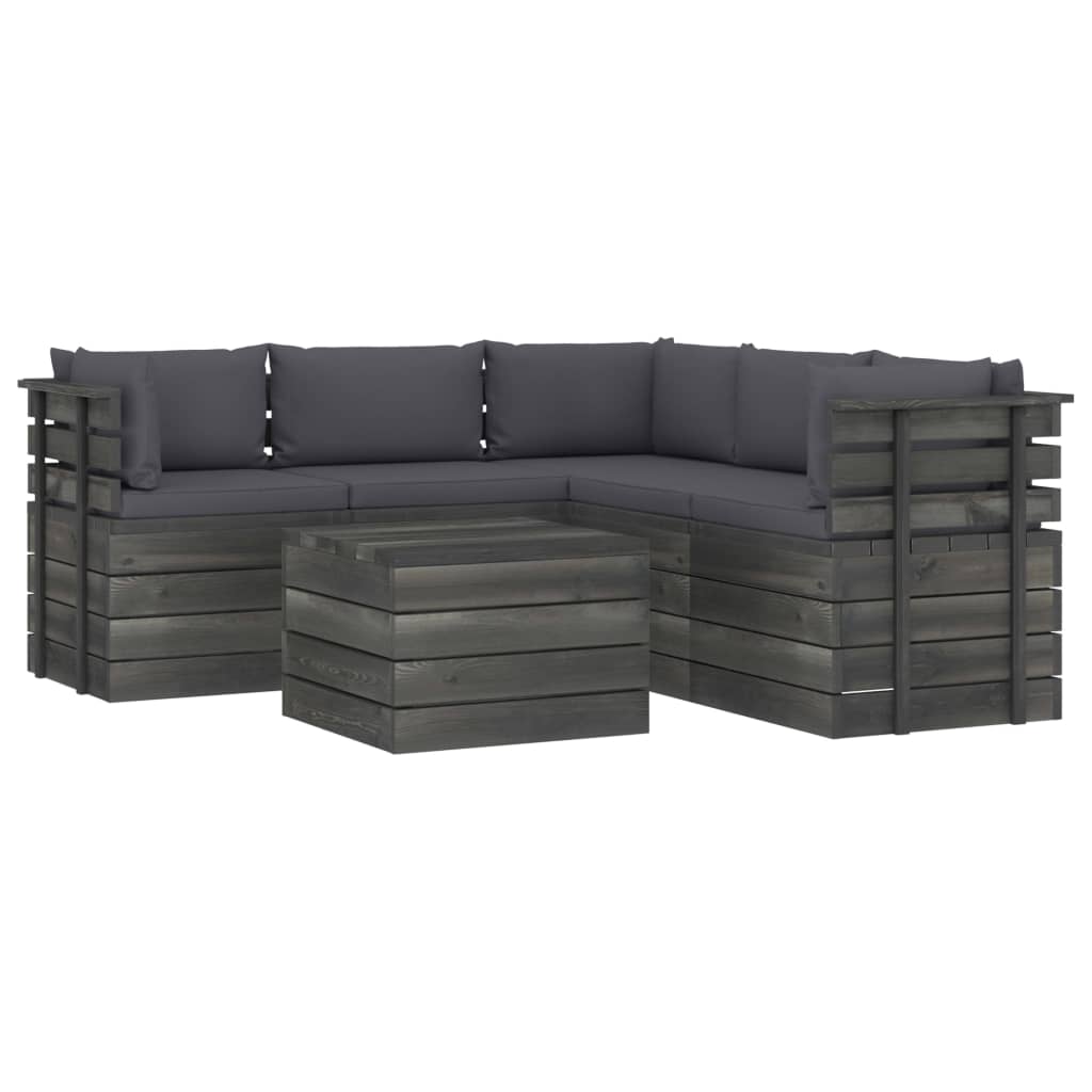 6-delige Loungeset met kussens pallet massief grenenhout