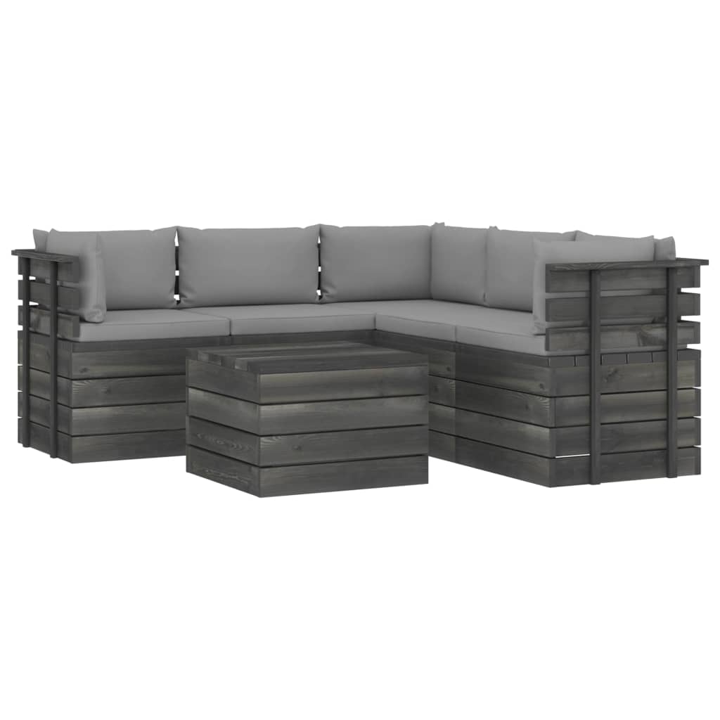 6-delige Loungeset met kussens pallet massief grenenhout