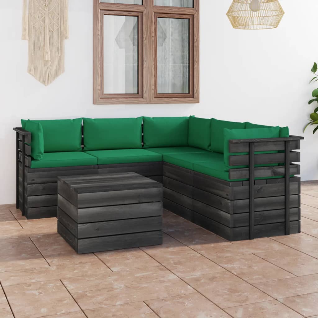 6-delige Loungeset met kussens pallet massief grenenhout