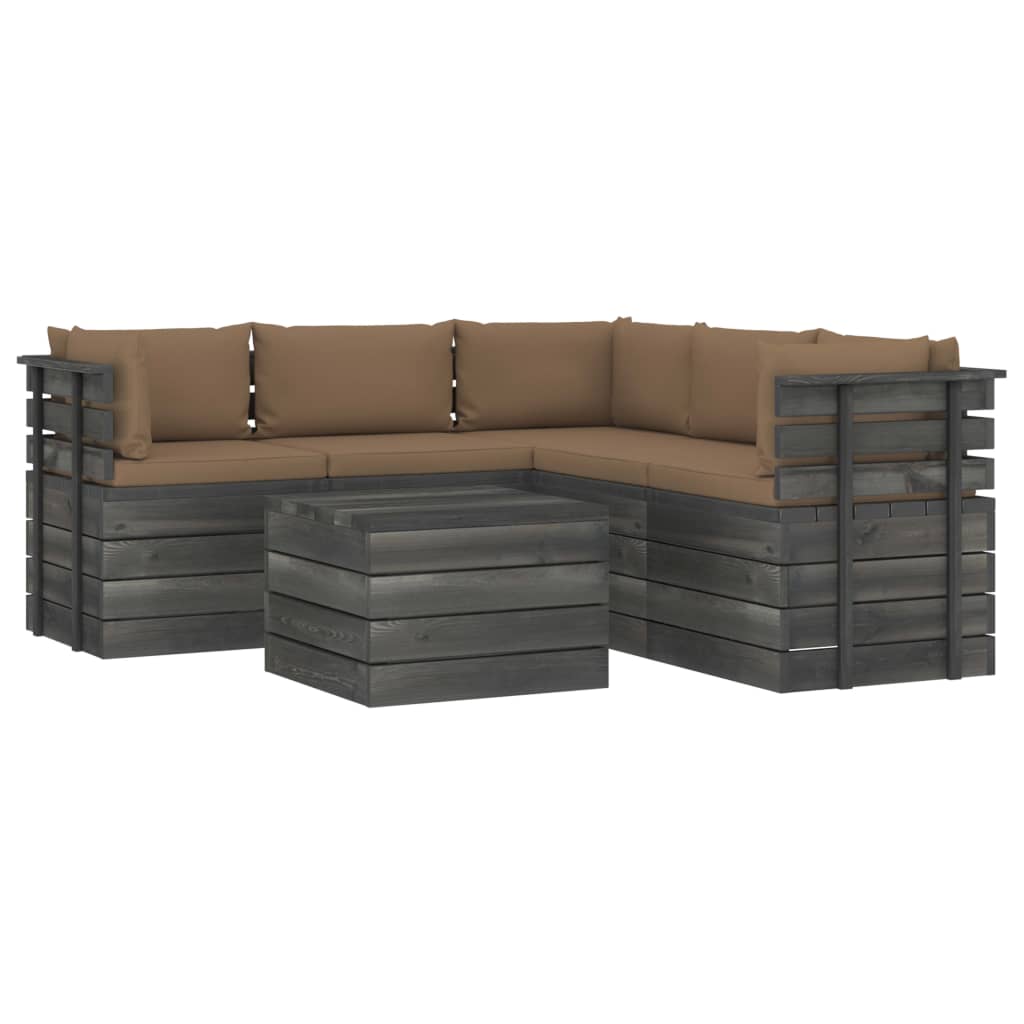 6-delige Loungeset met kussens pallet massief grenenhout