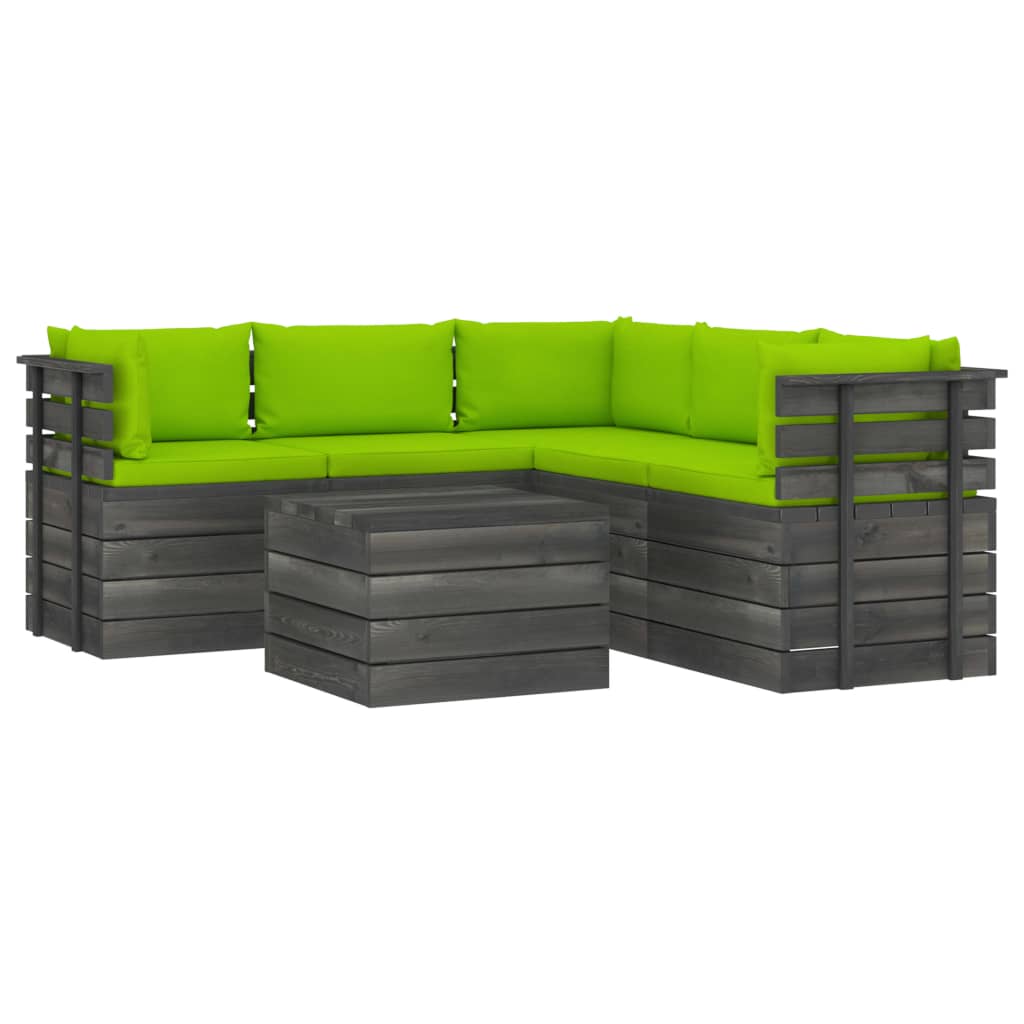 6-delige Loungeset met kussens pallet massief grenenhout